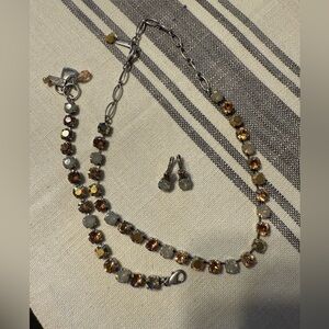 Mariana crystal necklace, bracelet and earrings, browns and cream stones